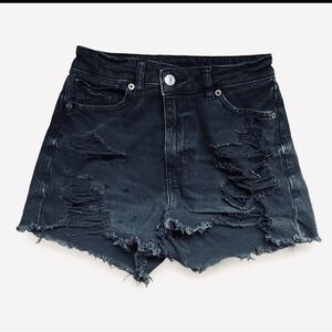 Ripped Black Jean shorts with distraction details. American Eagle size 00